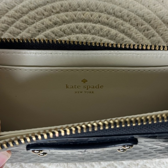 NWOT Kate Spade Black Polka Dot Wristlet Wallet with Cream spade interior - Picture 9 of 10